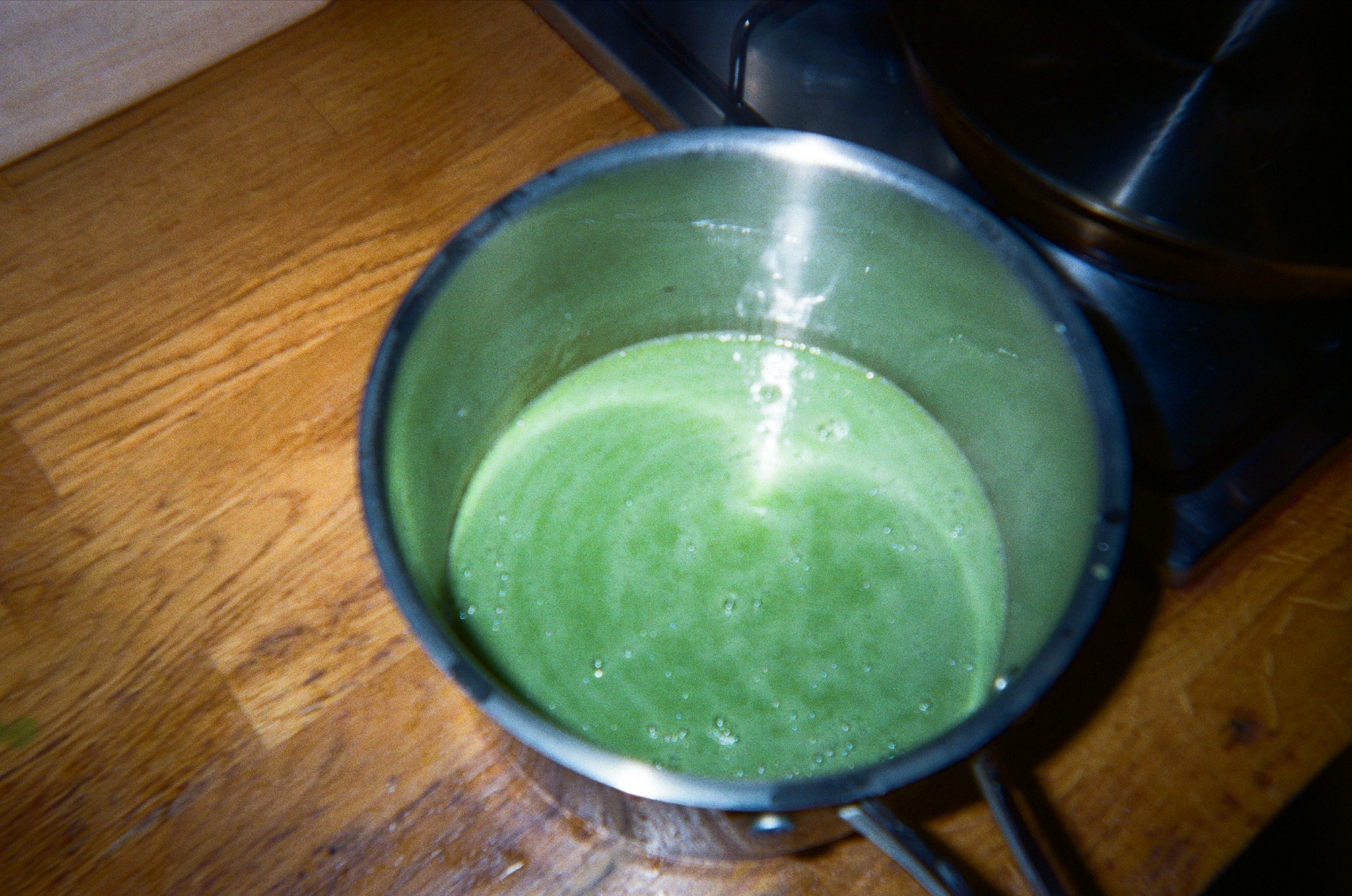 Green sauce in a pan